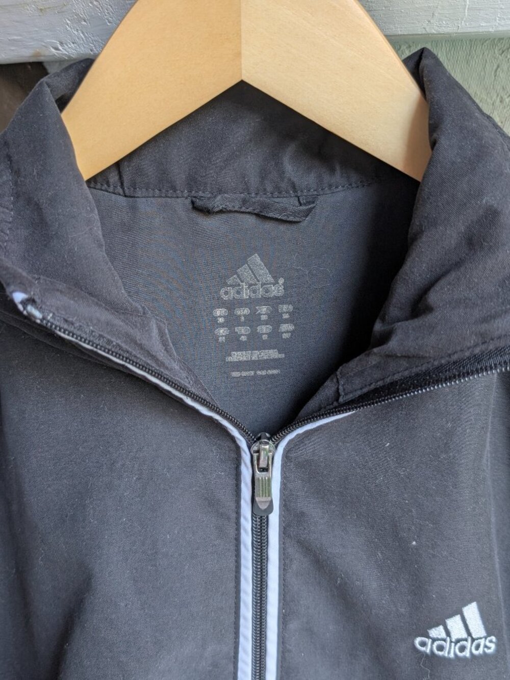 Y2K Adidas Black White Three Stripe Classic Zip Up Hooded Windbreaker Track - Picture 2 of 5